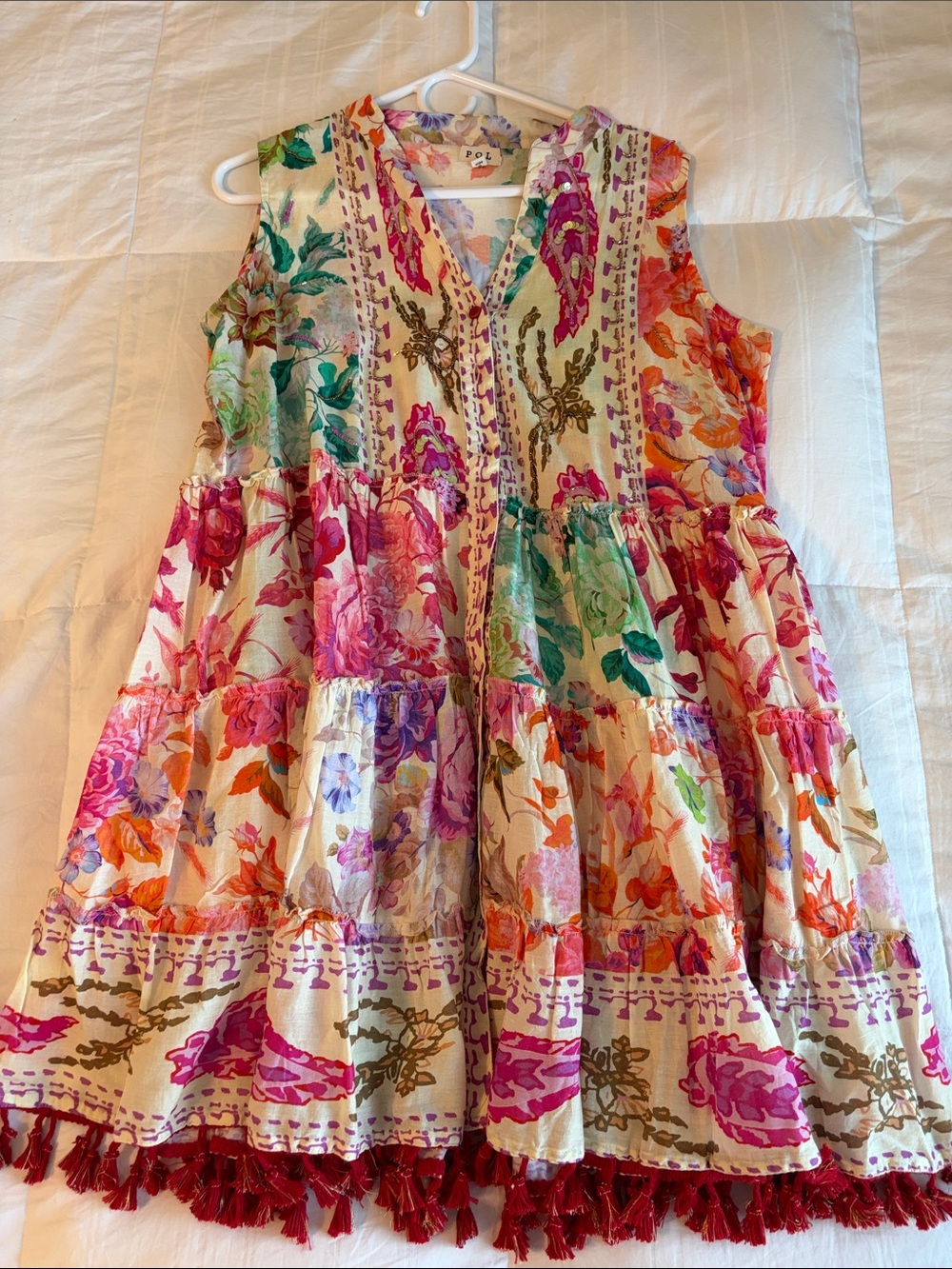 POL Floral Tiered Sundress - Pink, Green, Orange, Purple